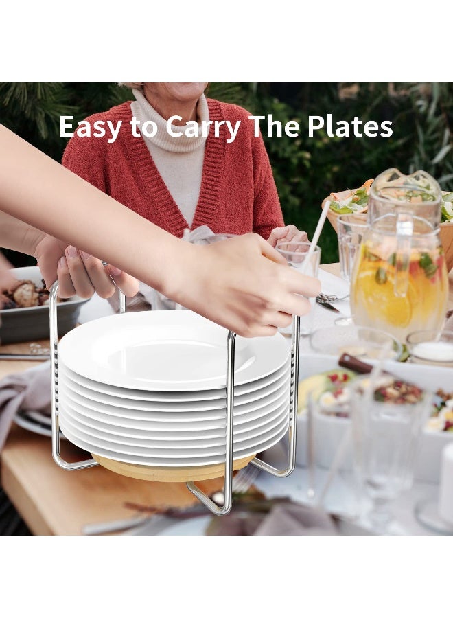 Wisuce Dish Racks for Kitchen Countertop Organizer - Bamboo Plate Holder Adjustable Size | Stainless Steel 304 Portable Handle for Kitchen Drawer Countertop Cupboard Shelf - Image 3